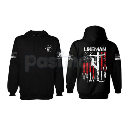 Patriotic American Flag Lineman Hoodie – USA Flag Work Pullover, Electric Lineworker Trade Apparel, Unisex-Pasimax