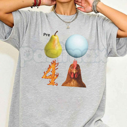 Pear-Shaped Planet Rooster T-Shirt – Quirky Celestial Animal Graphic Unisex Tee-Pasimax