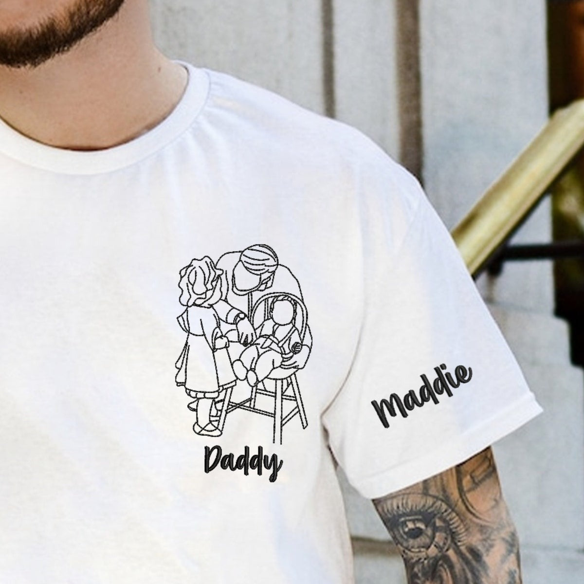 Personalized Embroidered Dad Sweatshirt – Custom Family Portrait, Meaningful Gift for Dad