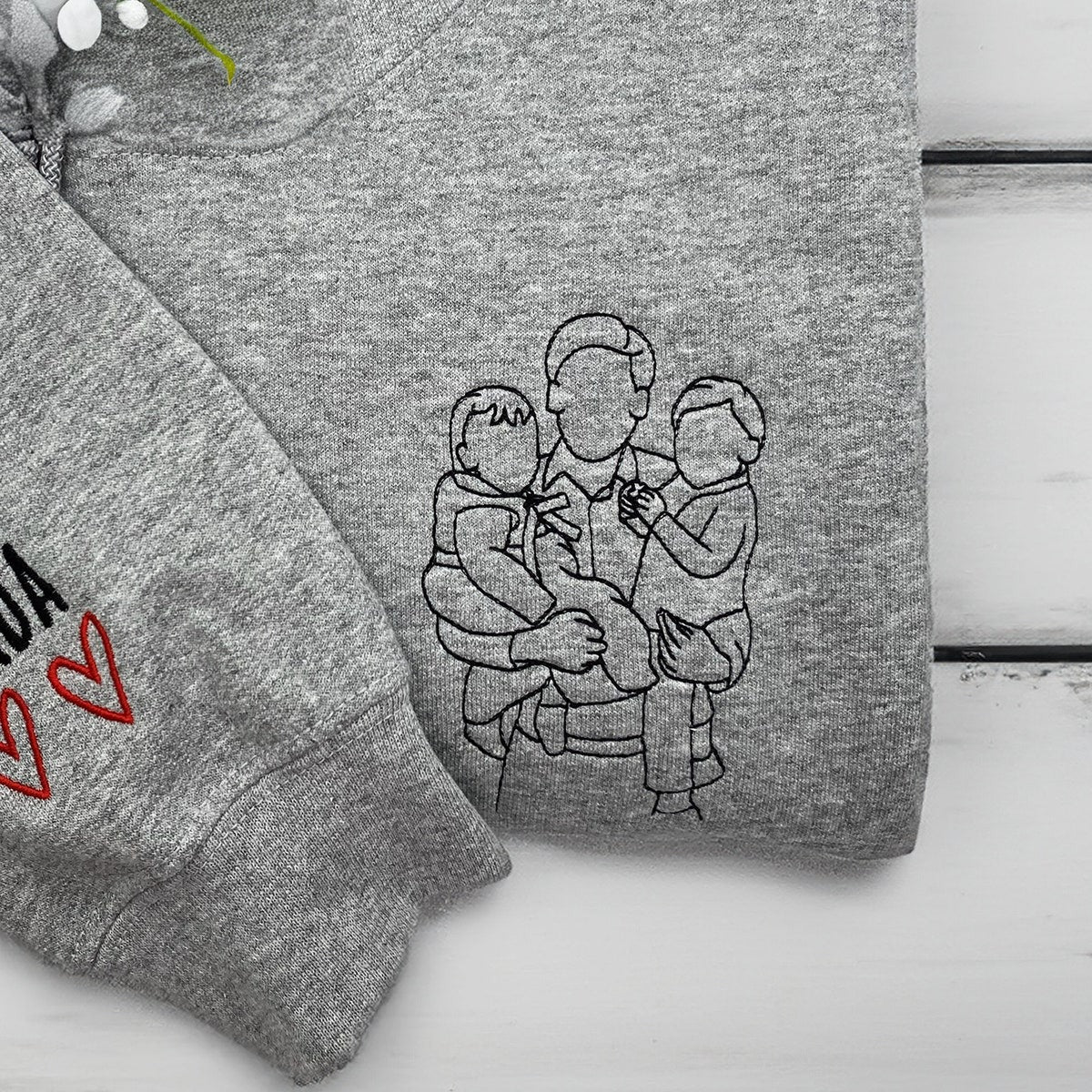 Personalized Embroidered Dad Sweatshirt – Custom Family Portrait, Meaningful Gift for Dad