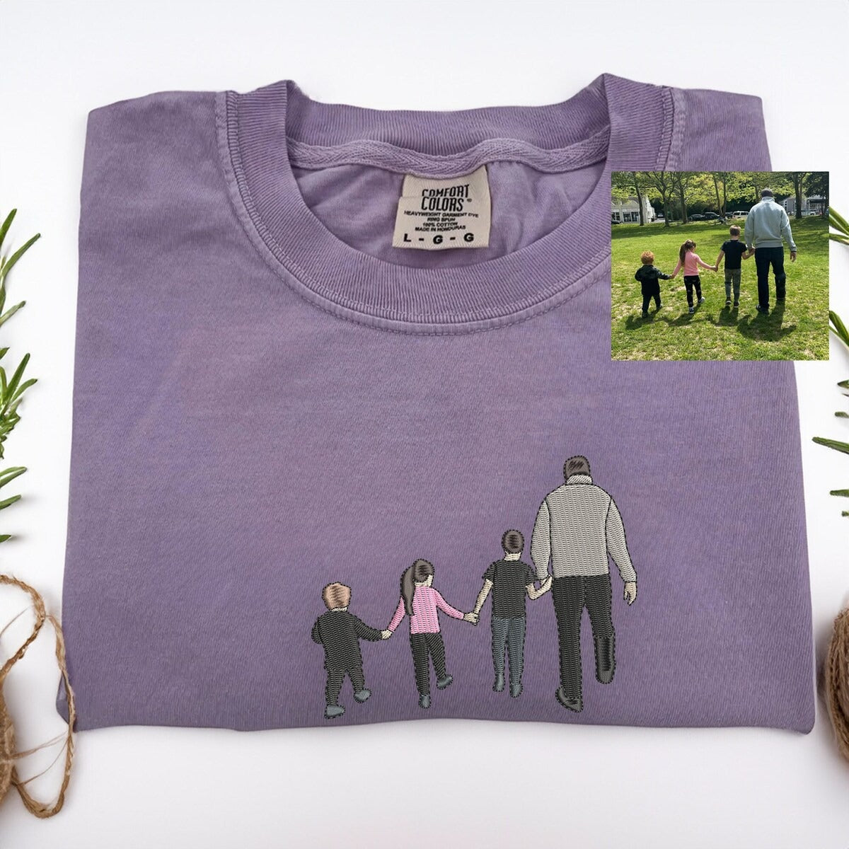 Personalized Embroidered Portrait From Photo T-shirt, Customized Embroidered Portrait T-shirt For Dad and Son