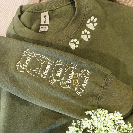 Personalized Sweatshirt With Dog Ears, Embroidered Dog Ear Hoodie, Paw Print On Neckline, Dog Memorial Gift