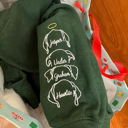 Personalized Sweatshirt With Dog Ears, Embroidered Dog Ear Hoodie, Paw Print On Neckline, Dog Memorial Gift