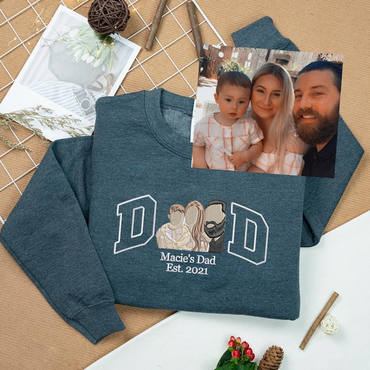 Personalized Embroidery Daddy Portrait From Picture Sweatshirt, Dad Portrait Hoodie, Custom Text, Custom Gift For Dad