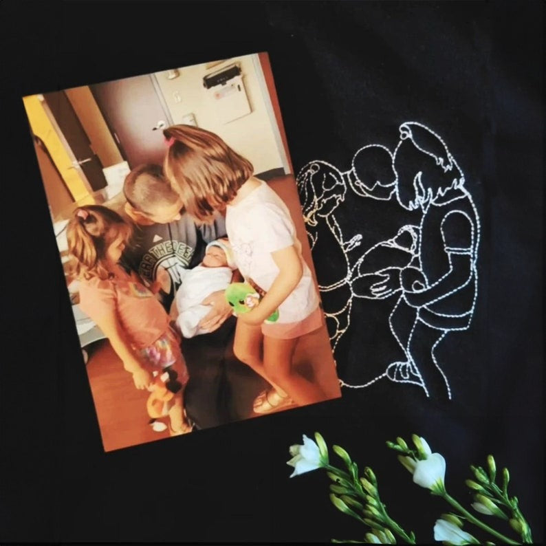 Personalized Father's Day Embroidered Photo Portrait Sweatshirt – Custom Dad Hoodie, Unique Gift for Dad