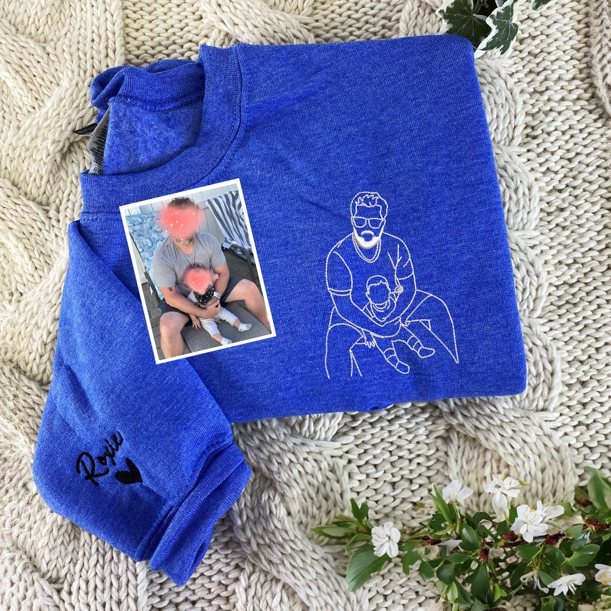Personalized Father's Day Embroidered Photo Portrait Sweatshirt – Custom Dad Hoodie, Unique Gift for Dad