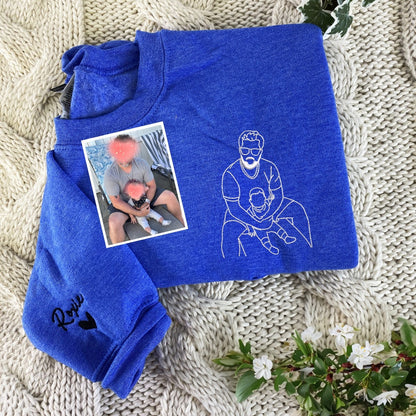 Personalized Father's Day Embroidered Photo Portrait Sweatshirt – Custom Dad Hoodie, Unique Gift for Dad