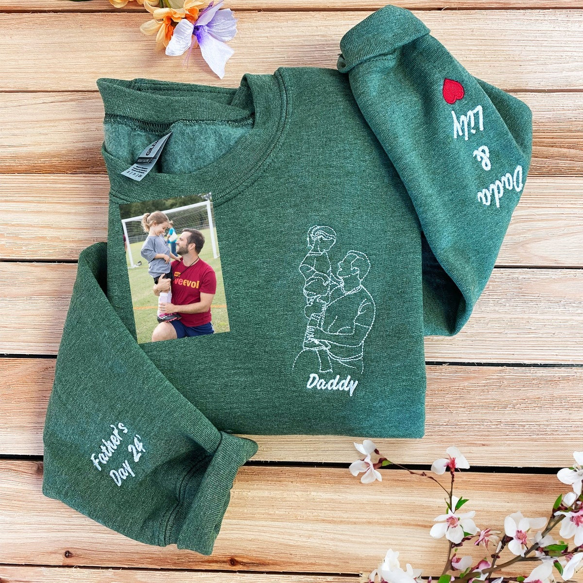 Personalized Father's Day Embroidered Photo Portrait Sweatshirt – Custom Dad Hoodie, Unique Gift for Dad