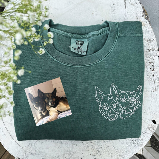 Pet Embroidered Sweatshirt with Personalized Line Art, Custom Pet Face Gift for Pet Moms