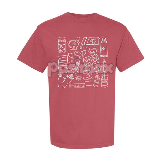 Pharmacy Doodle T-Shirt – Pharmacist Technician Gift, Cute Rx Tech Shirt, Funny Pharmacy Student Tee-Pasimax