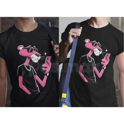 Pink Panther Wears Glasses Funny T-Shirt - Cool Sophisticated Feline Graphic Tee, Premium 100% Cotton Retro Cartoon Shirt, Geek Chic Pink Panther Fan Apparel, Modern Minimalist Character Top, Soft Lived-In Unisex Streetwear-Pasimax