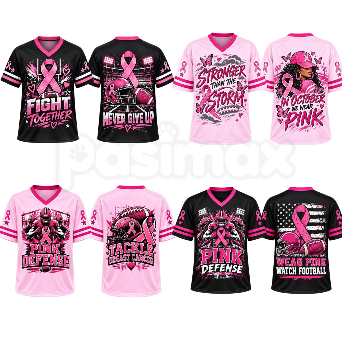Pink Ribbon Breast Cancer Awareness V-Neck Football T-Shirt – Hope & Support Athletic Graphic Tee-Pasimax