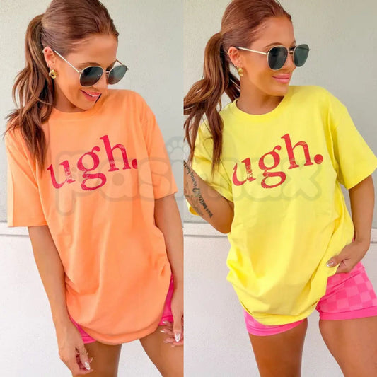 Pink "Ugh" Graphic T-Shirt – Funny Sarcastic Minimalist Y2K Aesthetic Novelty Top-Pasimax