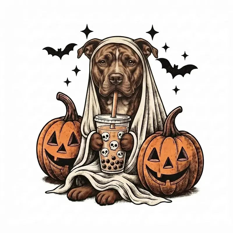 Comfort Colors® Custom Ghost & Boba Tea Halloween Dog T-Shirt – Spooky Season Bubble Tea Graphic Tee, Cute Ghost Dog Unisex Top & Gift