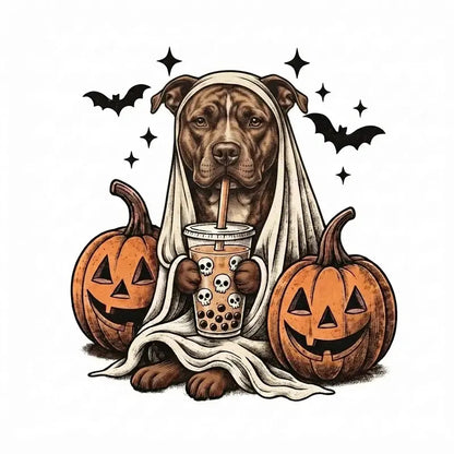 Comfort Colors® Custom Ghost & Boba Tea Halloween Dog T-Shirt – Spooky Season Bubble Tea Graphic Tee, Cute Ghost Dog Unisex Top & Gift