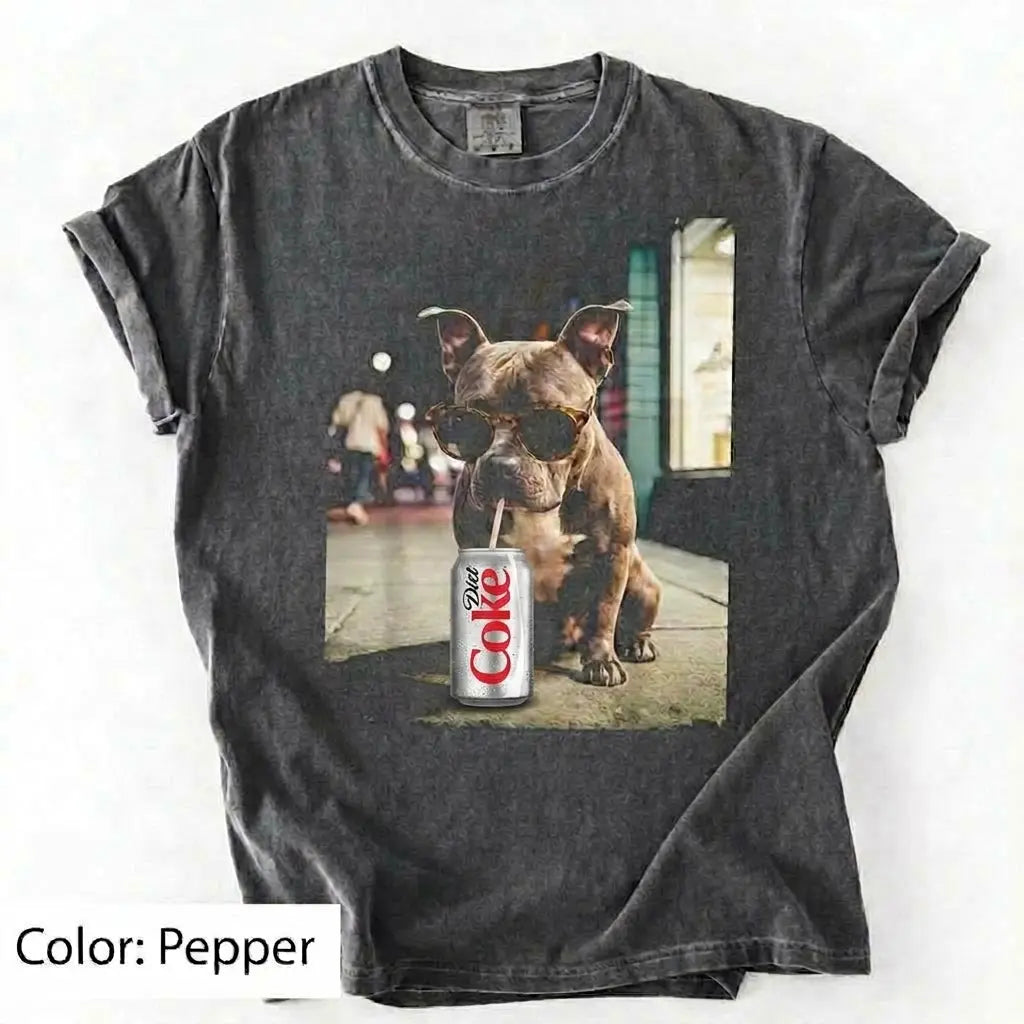 Comfort Colors® Dog Breeds Drinking Diet Coke T-Shirt – Funny Dog Dad Soda Lover Graphic Tee, Aesthetic Retro Puppy Animal Meme Shirt, Cute Pet Gift