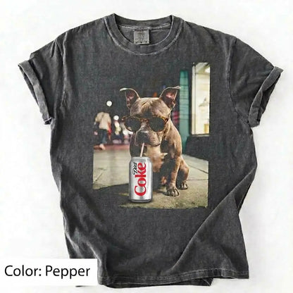 Comfort Colors® Dog Breeds Drinking Diet Coke T-Shirt – Funny Dog Dad Soda Lover Graphic Tee, Aesthetic Retro Puppy Animal Meme Shirt, Cute Pet Gift
