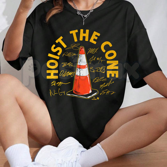 Pittsburgh Baseball "Hoist The Cone" Signatures T-Shirt – Fan-Favorite Black and Gold Graphic Tee, Premium 100% Cotton Steel City Baseball Top, Soft Lived-In Heavyweight North Shore Legend Shirt, Made in USA-Pasimax