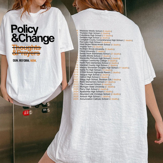 "Policy & Change" Gun Reform T-Shirt - "Thoughts and Prayers" Slogan Tee, Political Activist Apparel-Pasimax