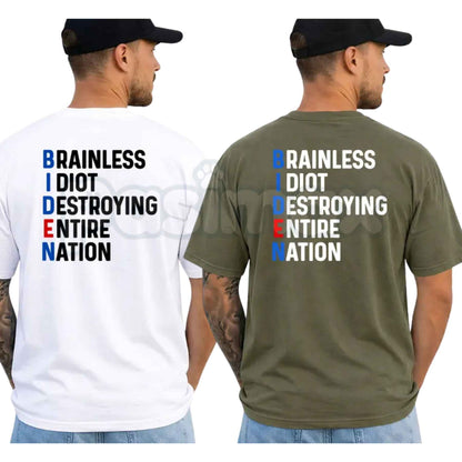 Political Satire B.I.D.E.N Lettering Back Print Black T-Shirt – Funny Acronym Unisex Tee-Pasimax