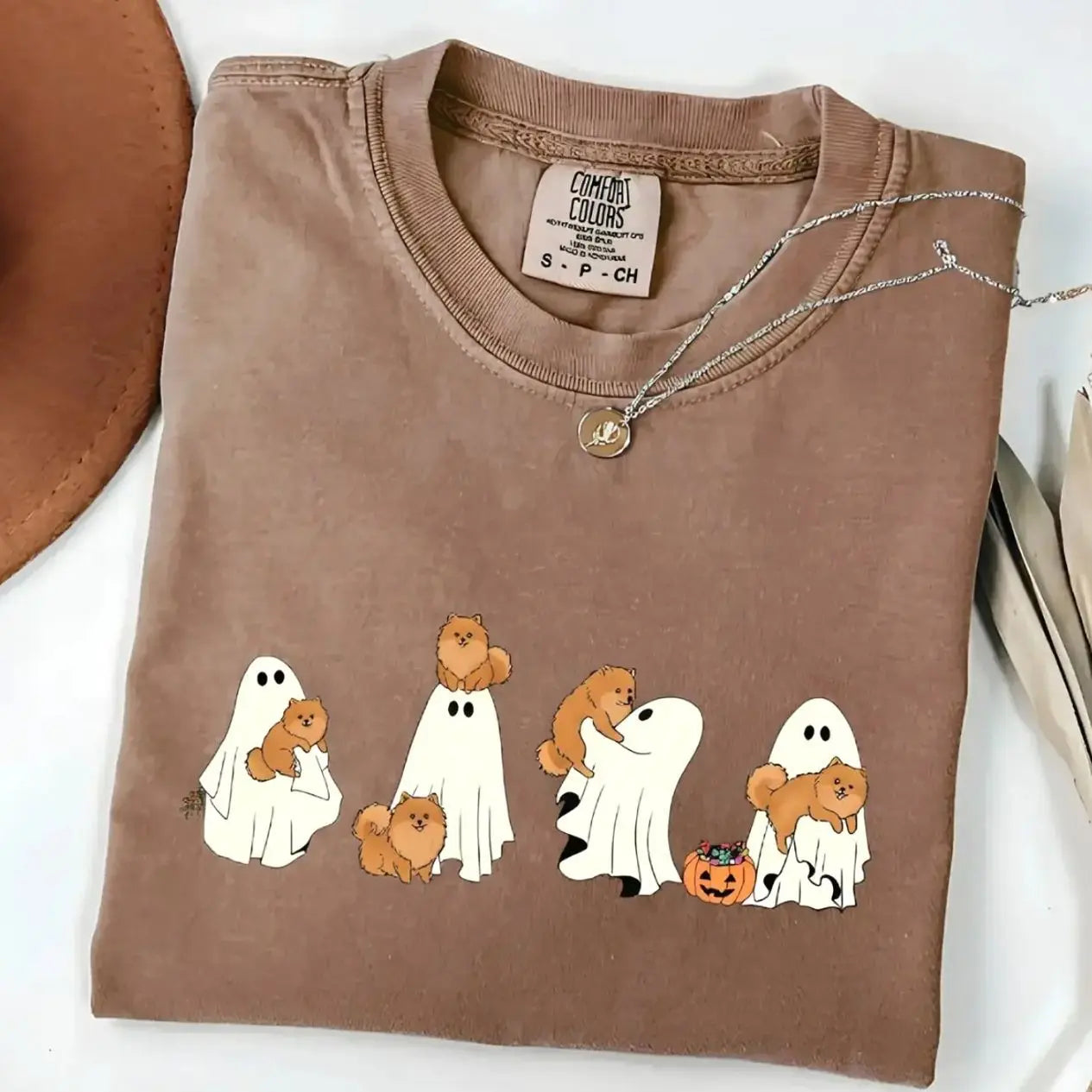 Comfort Colors® Custom Dog Halloween T-Shirt – Breeds Available Ghost Boba Tea Funny Pet Graphic Tee, Spooky Dog Lover Unisex Top