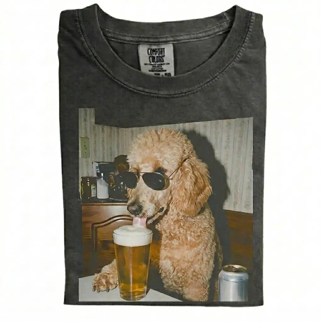 Comfort Colors® Custom Dog Breeds Drinking Beer T-Shirt – Vintage 90s Funny Edgy Dog Meme Tee, Aesthetic Retro Brewery Lover Dog Dad Gift Top