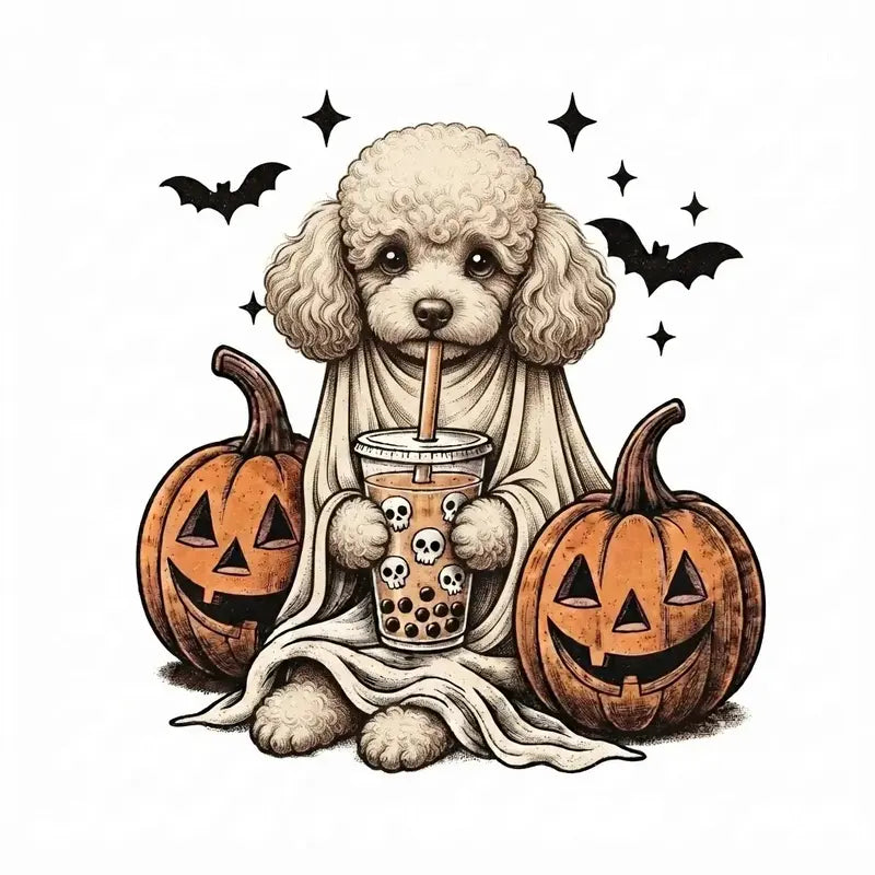 Comfort Colors® Custom Ghost & Boba Tea Halloween Dog T-Shirt – Spooky Season Bubble Tea Graphic Tee, Cute Ghost Dog Unisex Top & Gift