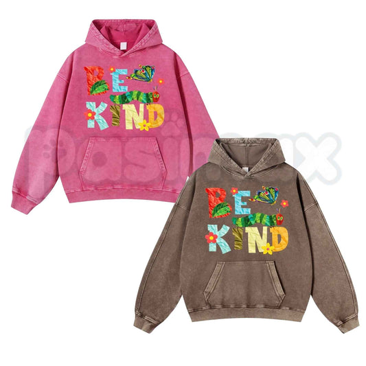 Positive "Be Kind" Slogan Autumn Vintage Washed Hoodie – Cozy Fall Aesthetic Pullover-Pasimax