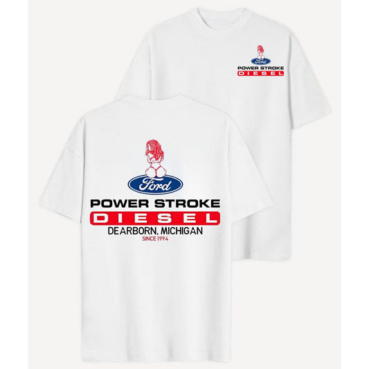 Power Stroke Logo T-Shirt with Lady Graphic - 2-Sided Tee for Truck & Car Enthusiasts, Unisex Style-Pasimax