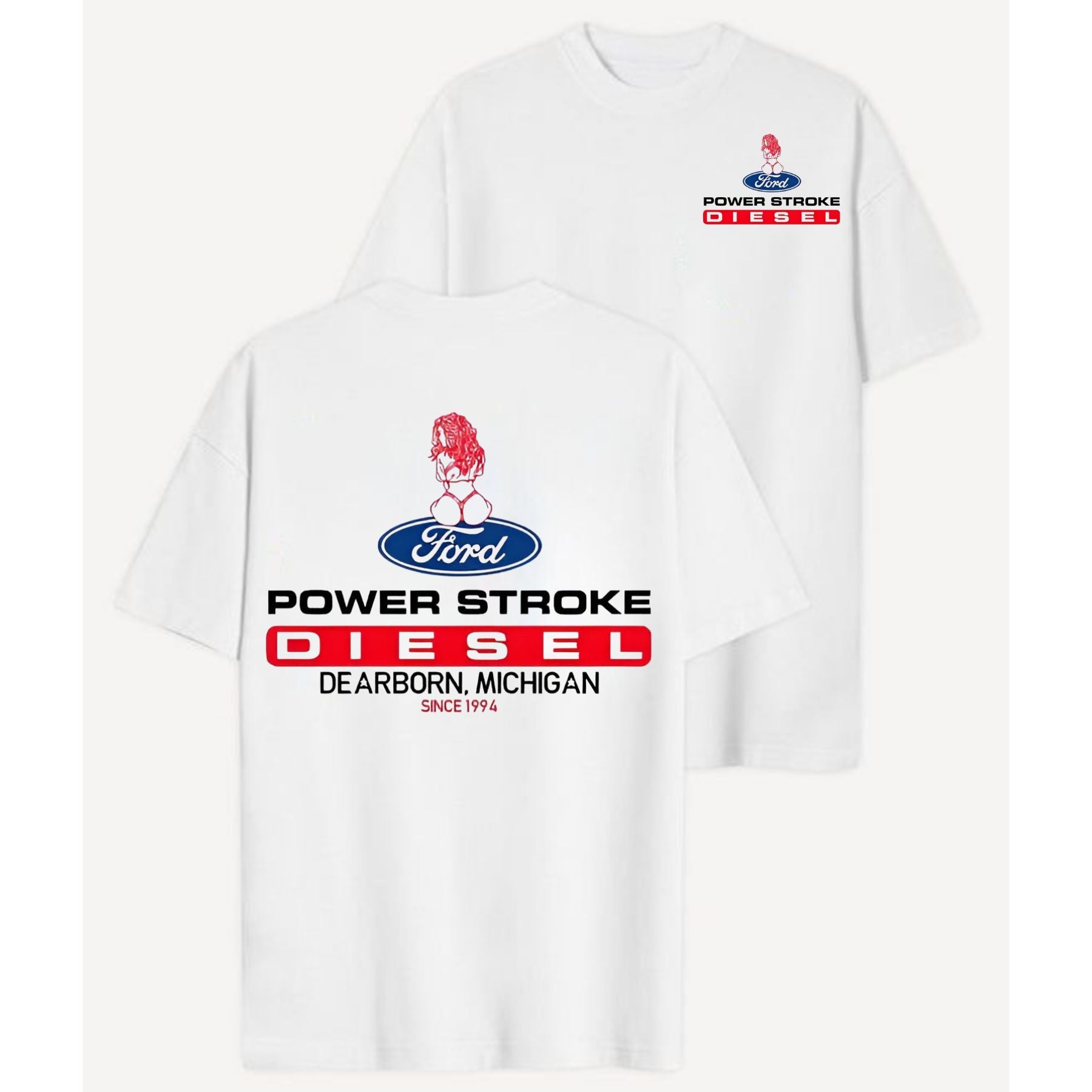 Power Stroke Logo T-Shirt with Lady Graphic - 2-Sided Tee for Truck & Car Enthusiasts, Unisex Style-Pasimax
