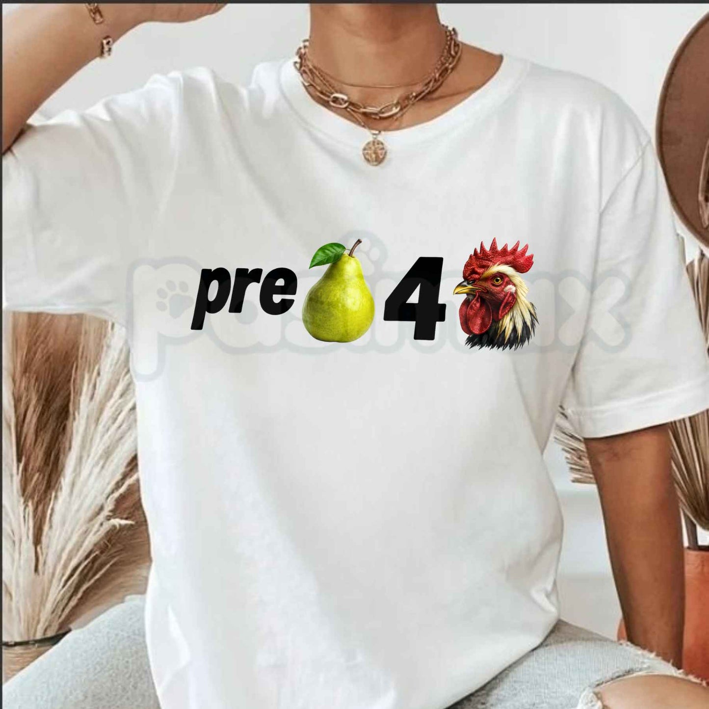 Pre Pear 4 Chicken T-Shirt – Funny Pun Foodie Unisex Cotton Graphic Tee-Pasimax