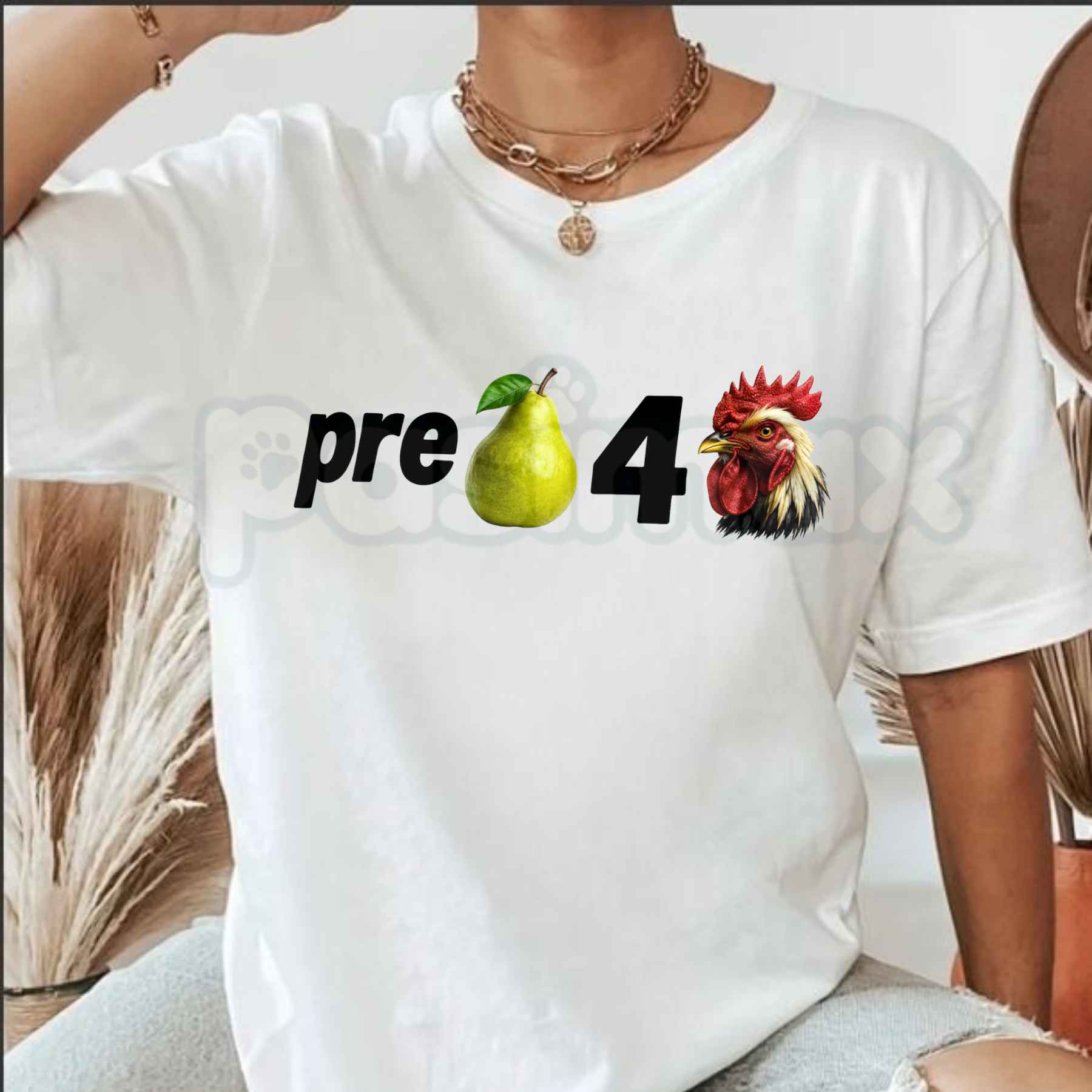 Pre Pear 4 Chicken T-Shirt – Funny Pun Foodie Unisex Cotton Graphic Tee-Pasimax