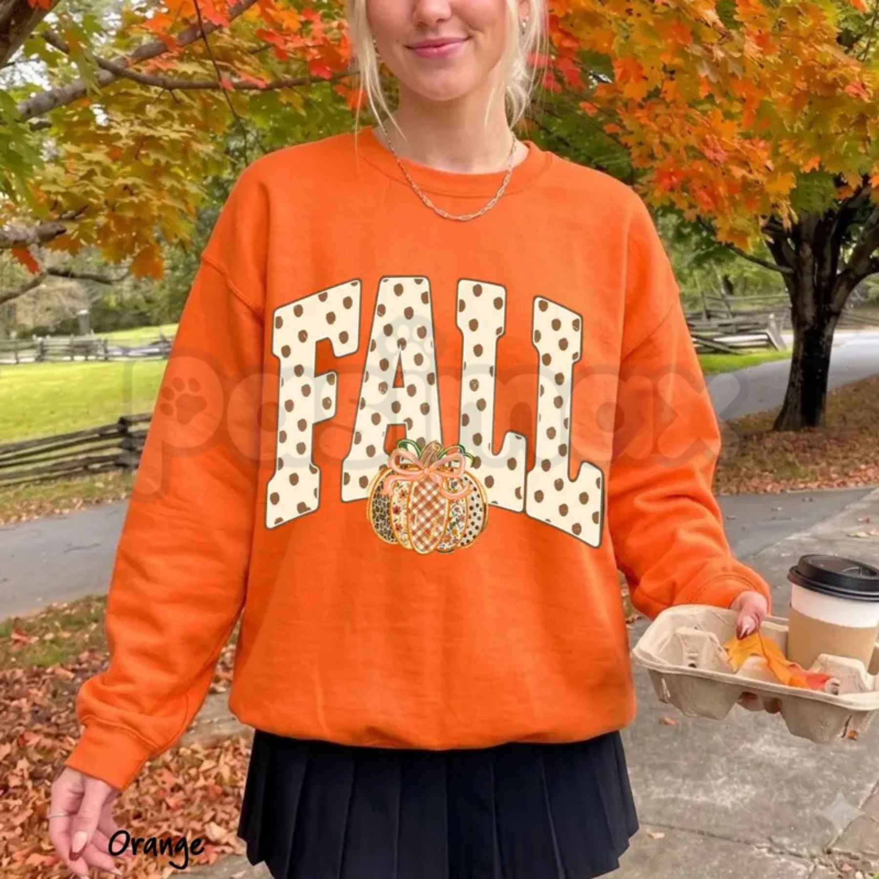 Preppy Fall Polka Dot Pumpkin Bow Sweatshirt | Coquette Floral Gingham Crewneck-Pasimax