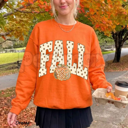 Preppy Fall Polka Dot Pumpkin Bow Sweatshirt | Coquette Floral Gingham Crewneck-Pasimax