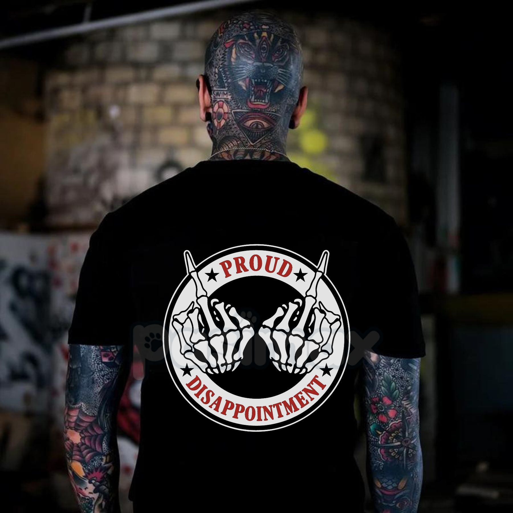 "Proud Disappointment" Defiant Bone Hand T-Shirt - Men's Skeletal Graphic Tee, Edgy Gothic Middle Finger Shirt, Alternative Punk Rock Aesthetic Top, Premium Heavyweight Alt-Fashion Apparel, Sarcastic Rebel Statement Tee-Pasimax
