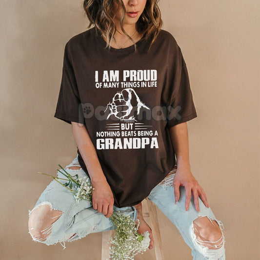 "Proud of Many Things" Grandpa T-Shirt - Personalized Monogrammed Tee, Funny Grandfather Gift-Pasimax