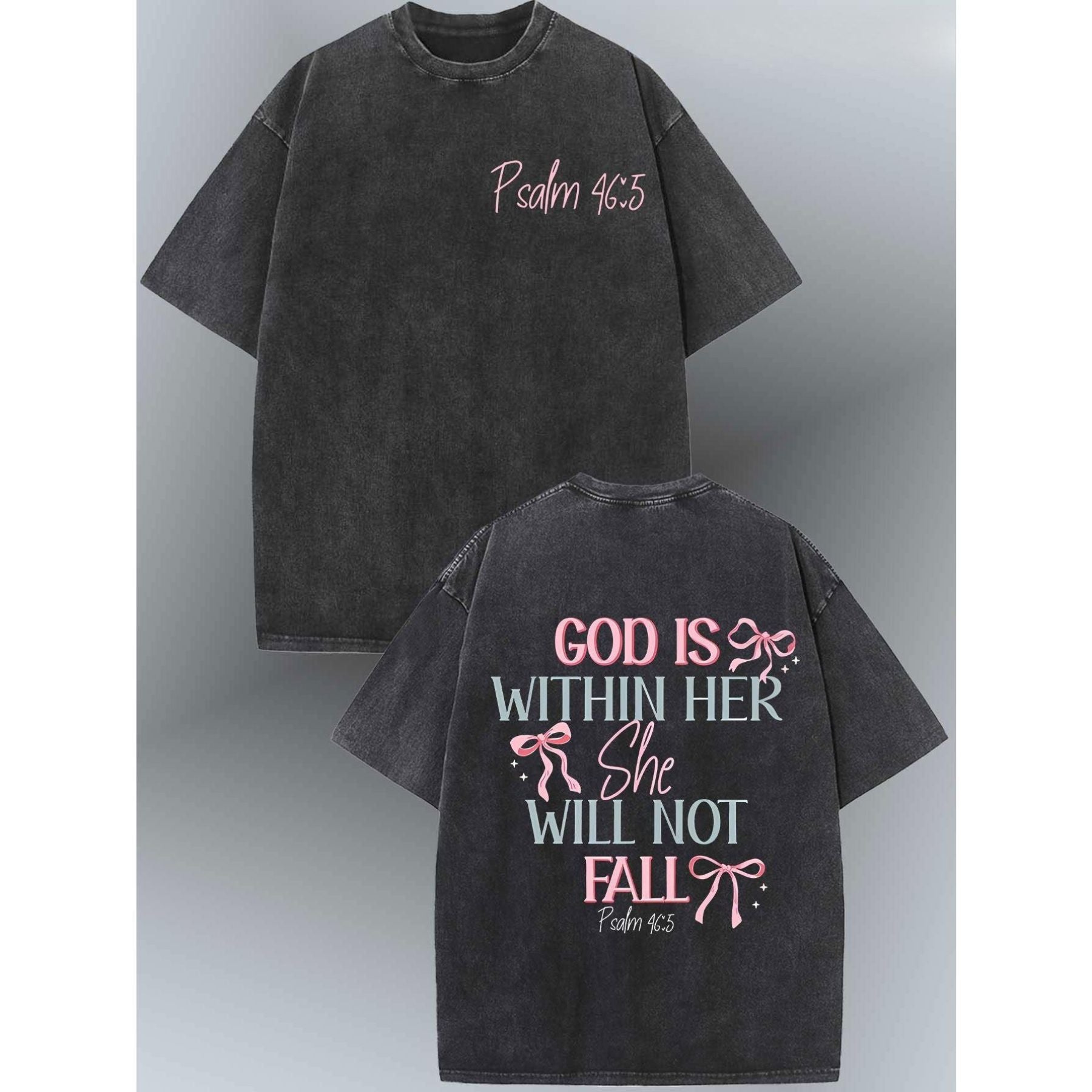 Psalm 46:5 T-Shirt – Washed Cotton Dual-Sided Christian Tee, Retro Loose Fit-Pasimax