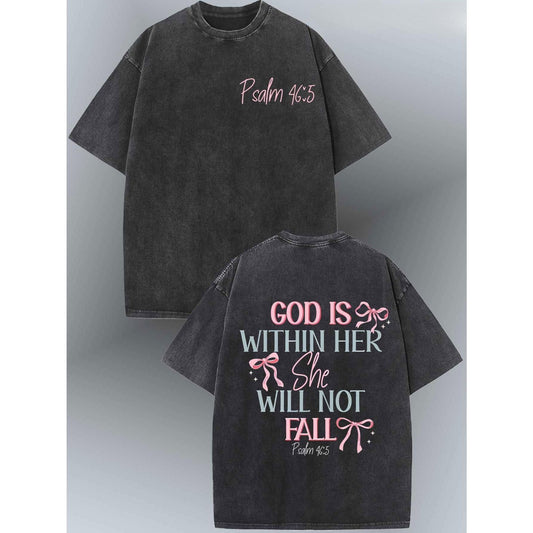 Psalm 46:5 T-Shirt – Washed Cotton Dual-Sided Christian Tee, Retro Loose Fit-Pasimax