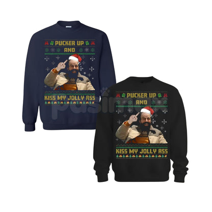 Pucker Up And Kiss My Jolly Ass Shirt | Irreverent Funny Christmas Crewneck | Sarcastic Holiday Jumper | Rude Xmas Gift-Pasimax