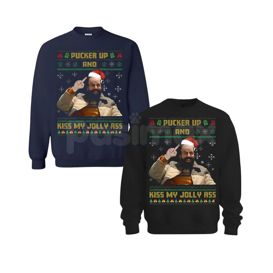 Pucker Up And Kiss My Jolly Ass Shirt | Irreverent Funny Christmas Crewneck | Sarcastic Holiday Jumper | Rude Xmas Gift-Pasimax