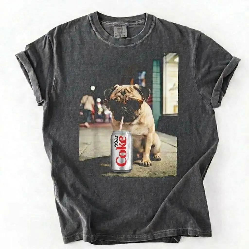 Comfort Colors® Dog Breeds Drinking Diet Coke T-Shirt – Funny Dog Dad Soda Lover Graphic Tee, Aesthetic Retro Puppy Animal Meme Shirt, Cute Pet Gift