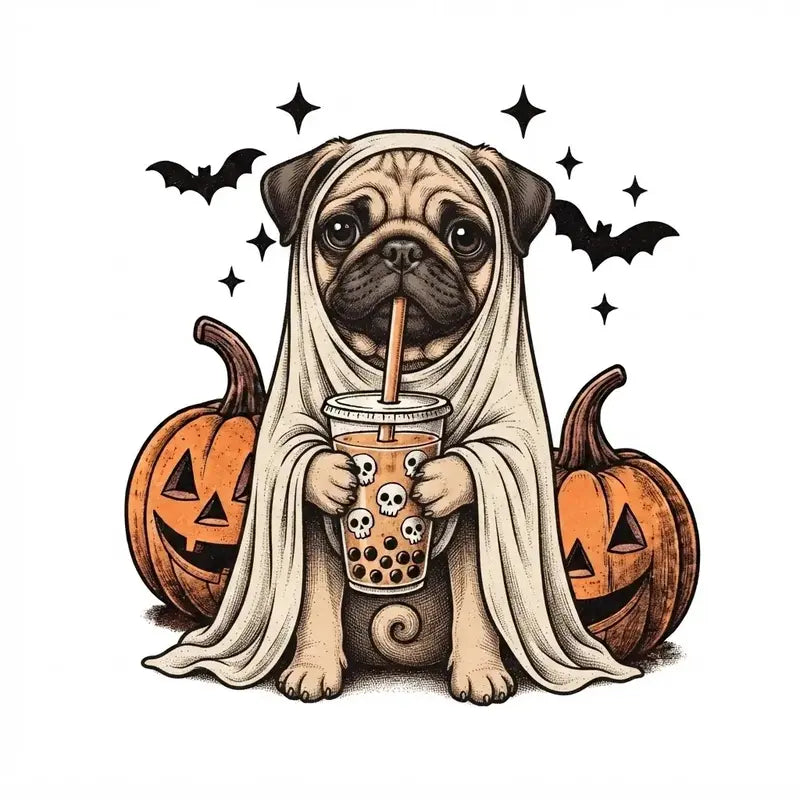 Comfort Colors® Custom Ghost & Boba Tea Halloween Dog T-Shirt – Spooky Season Bubble Tea Graphic Tee, Cute Ghost Dog Unisex Top & Gift