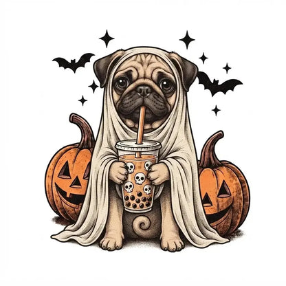 Comfort Colors® Custom Ghost & Boba Tea Halloween Dog T-Shirt – Spooky Season Bubble Tea Graphic Tee, Cute Ghost Dog Unisex Top & Gift