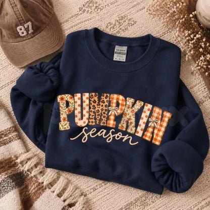 Pumpkin Season Sweatshirt | Fall Patchwork Graphic Crewneck-Pasimax