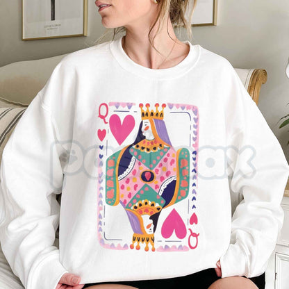 Queen Of Hearts Graphic Sweatshirt | Retro Playing Card Crewneck-Pasimax