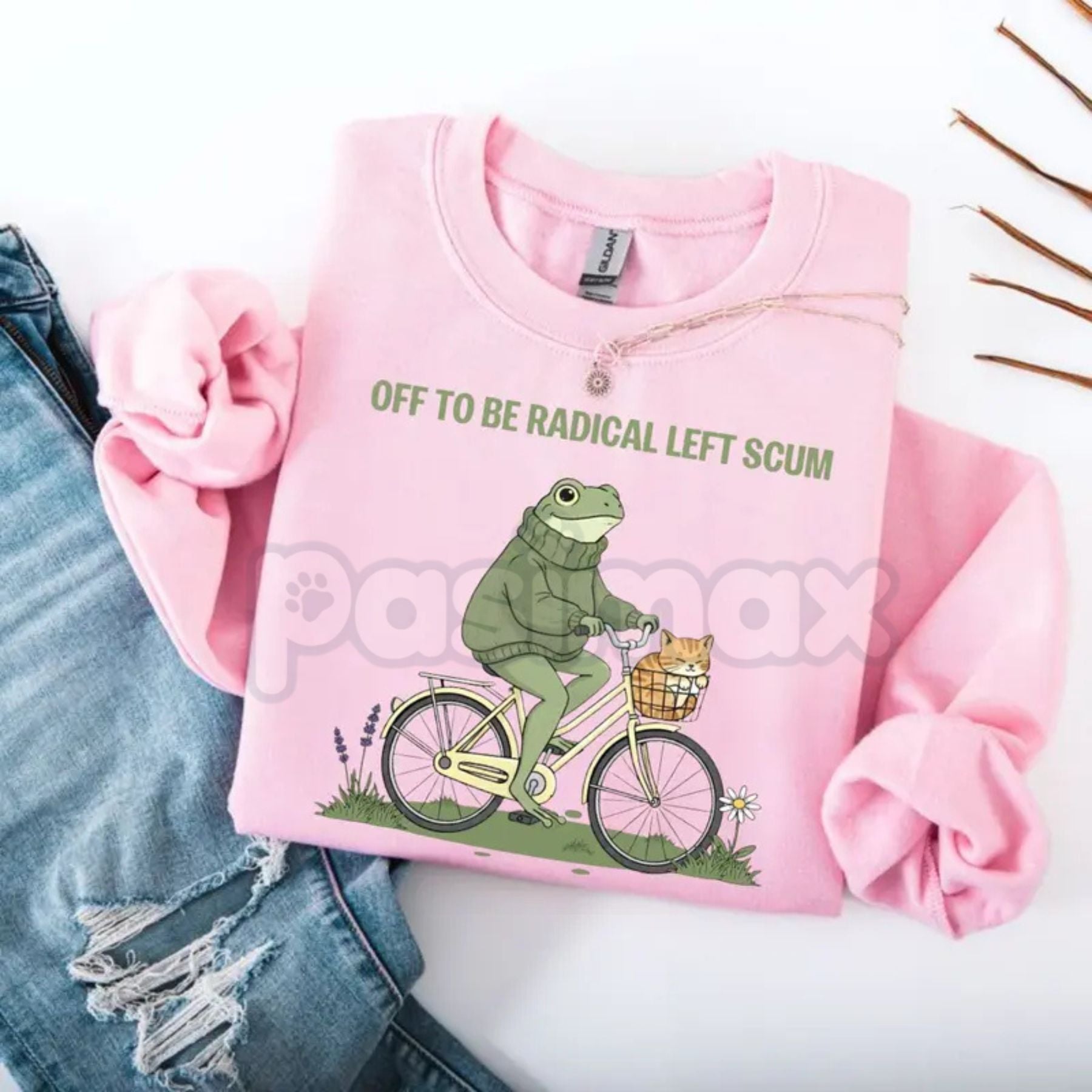 Radical Left Scum Sweatshirt | Retro Groovy Political Crewneck | Vintage 70s Resistance Jumper | Frog and Cat Bicycle Graphic Pullover | Aesthetic Leftist Streetwear | Sarcastic Activist Gift Top-Pasimax
