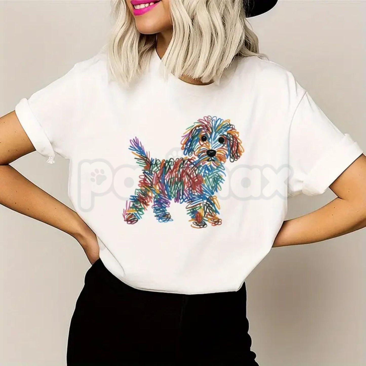 Rainbow Line Puppy Graphic T-Shirt – Artistic Vibrant Animal Print Unisex Crewneck Tee-Pasimax