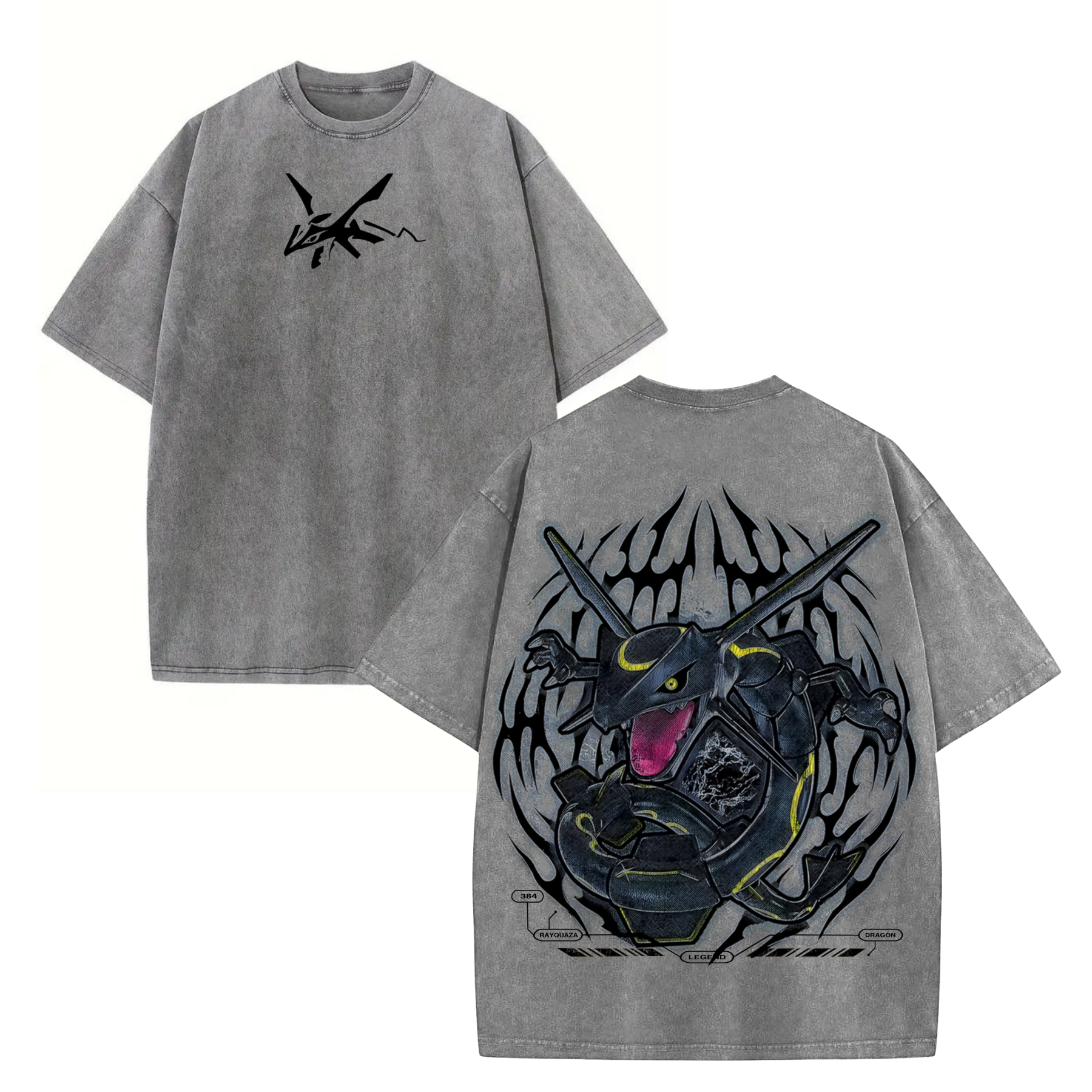 Rayquaza Anime Tee – Vintage Oversized Acid Wash Heavyweight Cotton Shirt-Pasimax