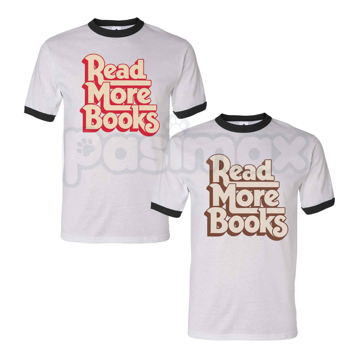 Read More Books Ringer Tee – Retro Book Lover Contrast Collar Shirt, Vintage Literary Aesthetic Unisex Graphic Tee-Pasimax