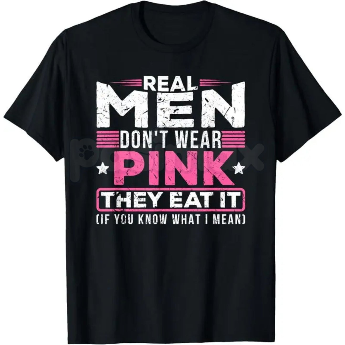 "Real Men Don't Wear Pink" Funny Cat T-Shirt - Absurdist Ironic Meme Graphic Tee, Surreal Humor Streetwear, Nonsensical Slogan Weirdcore Shirt-Pasimax